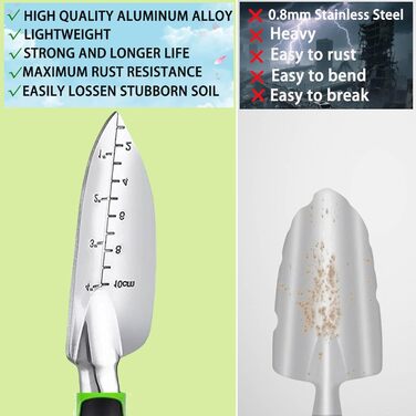 Набір садових інструментів Gartenwerkzeug, 7 предметів. Легкий набір ручних інструментів з алюмінієвого сплаву з антикорозійним покриттям, чудовий подарунок. У комплекті міцний чохол для зберігання та ергономічні ручки з протиковзким покриттям (Зелений)