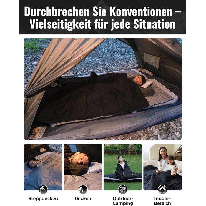 Пуховий спальний мішок KingCamp для дорослих, теплий легкий зимовий спальний мішок від 4C до -20C, 100 бавовняна тканина, 4-сезонний спальний мішок, підходить для кемпінгу та походів, 220x80 см, комфорт 1C / гранична температура -5C / екстремальна темпера