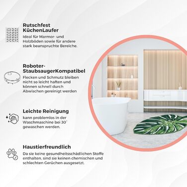 Килимок для ванної кімнати зеленого кольору з візерунком монстера комплект із 2 предметів, нековзний килимок для ванної, що миється, підходить для робота-пилососа, зелений килимок для ванної, килимок для ванної (з відворотом, 60 x 100 см - 50 x 60 см) зел