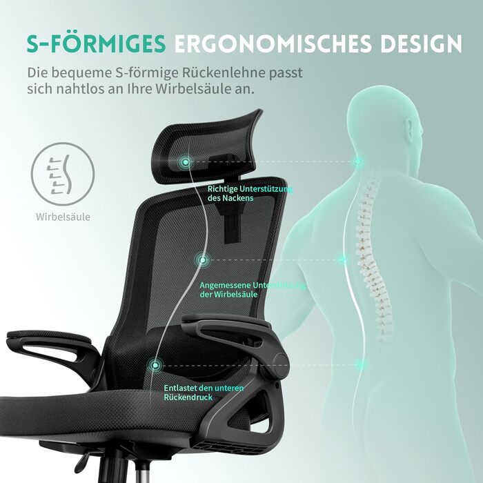 Ергономічне офісне крісло Storeo Imp, велике, сітка / тканина, чорне