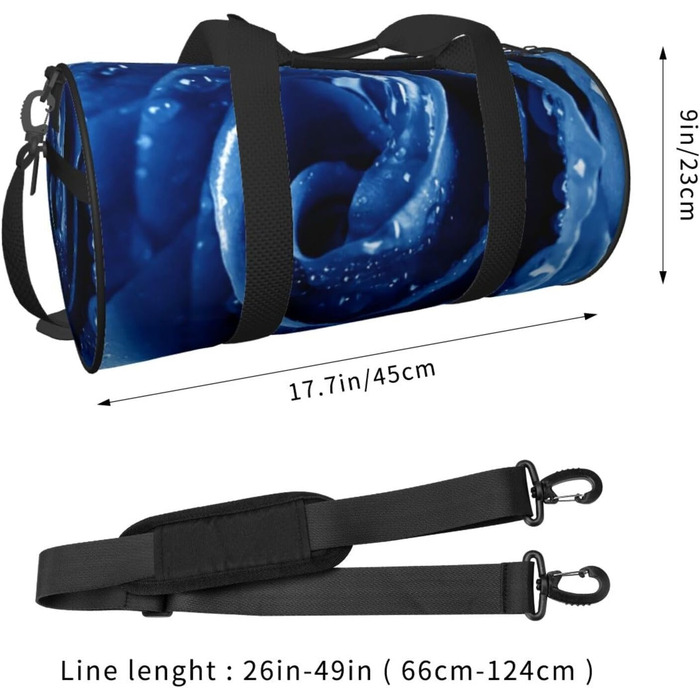 Спортивна сумка, дорожня сумка, красива блакитна троянда, ілюстративний принт, сумка для подорожей на ніч, чорна, універсальний розмір, сумка для подорожей