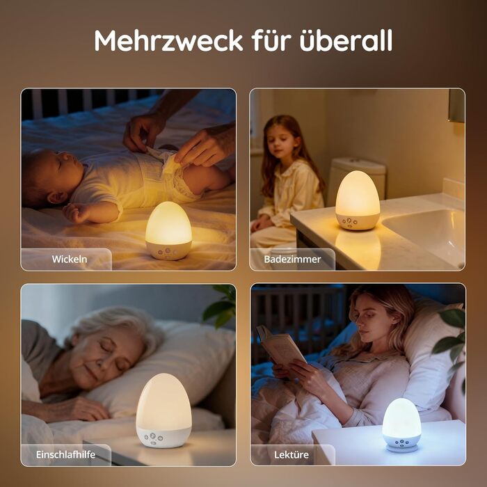 Нічник JolyWell для дітей з генератором білого шуму, RGB-нічник з регульованою яскравістю для немовлят, 3 колірні температури, плавне регулювання яскравості, дитячий нічник з 18 типами білого шуму, з таймером та зарядкою через USB-C