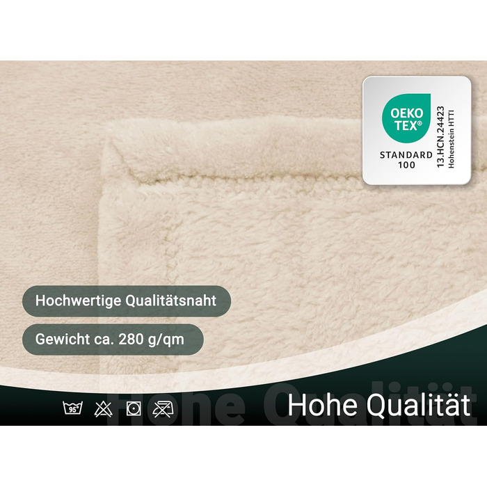 Плюшева ковдра ZOLLNER 150x200 см - суперм&39яка та тепла ковдра для дивана - можна прати при температурі до 95C - дихаюча мікрофібра бежевого кольору - якість готельної білизни - сертифікована Oeko Tex 150 x 200 см Бежевий