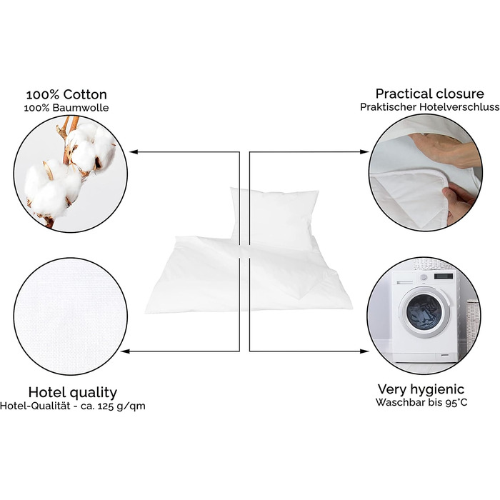 Дитяча постільна білизна ZOLLNER 40x60 100x135 см, 100 бавовна Renforc білий