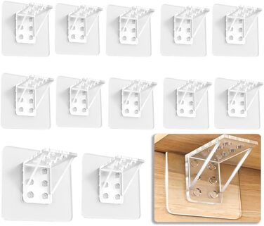 Клейкі гачки для полиць шафи, самоклеючі, прозорі опори для полиць, кронштейни для полиць, клейкі гачки, опори для основи, тримачі для полиць, шафа, тримачі для скла, полиці, прозорі, один розмір (12) 12 прозорих