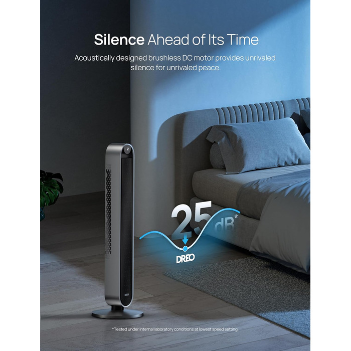 Тихий розумний баштовий вентилятор Dreo 25 дБ з пультом дистанційного керування для спальні, 106 см вентилятор з охолодженням, вен