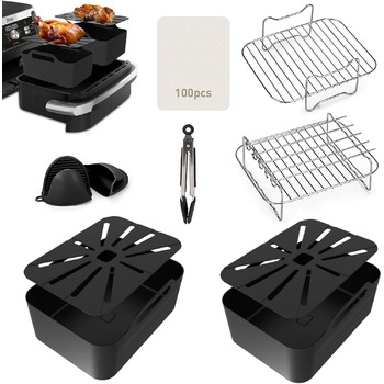 Набір аксесуарів для фритюрниці з силіконовою формою Gtkei з 8 предметів для Ninja Foodi AF500EU Flexdrawer 10.4 л, без бісфенолу А Аксесуари для фритюрниці Ninja AF500EU, стійки та інструменти з нержавіючої сталі 18/8