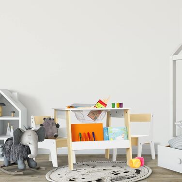 Дитячий комплект сидіння Relaxdays, дитячий стіл з 2 стільцями, з місцем для зберігання, для хлопчиків та дівчаток, дитячий куточок для сидіння, білий/бежевий