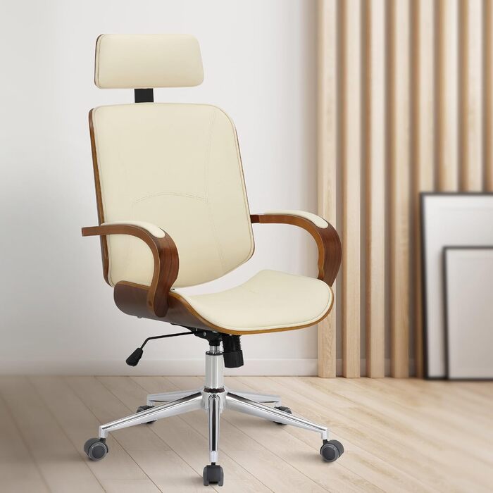 Офісне крісло CLP Dayton зі штучної шкіри, обертове крісло з підголівником, функцією гойдання, регулюванням висоти та функцією повороту на 360, колір горіх/кремовий