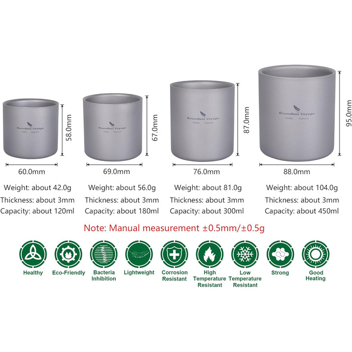 Безмежна подорож 4 в 1 титанова кружка міні-ізольована двостінна чашка для кемпінгу на відкритому повітрі складна кава/чай посуд легкий міцний посуд для щоденного використання, походів Ti3032D