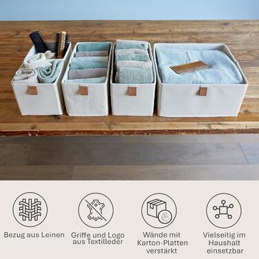 Набір кошиків для зберігання преміум-класу LOVE IT STORE IT з 5 предметів - Організатор для шафи з суміші льону та бавовни - Посилений картоном - Бежевий - 5 коробок 3 розмірів, натуральний