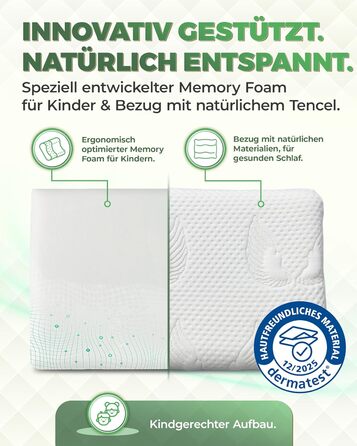 Дитяча подушка Welldora з піни з ефектом пам&39яті 30x50 см ергономічна подушка для дітей (28 років), росте разом з дитиною, дихаючий чохол 3D Tencel, сертифікований Oeko-TEX, безпечний, можна прати та приємно м&39який. Дитяча подушка білого кольору з пін