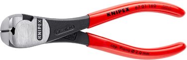 Діагональні кусачки Knipex Kraft чорні атраментовані, з пластиковим покриттям 160 мм 67 01 160 160 мм атраментовані Рукоятки з пластиковим покриттям, червоні