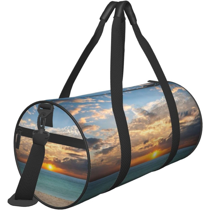 Спортивна сумка для подорожей, пляжна сумка з принтом Захід сонця, сумка на нічліг, чорна, універсальний розмір