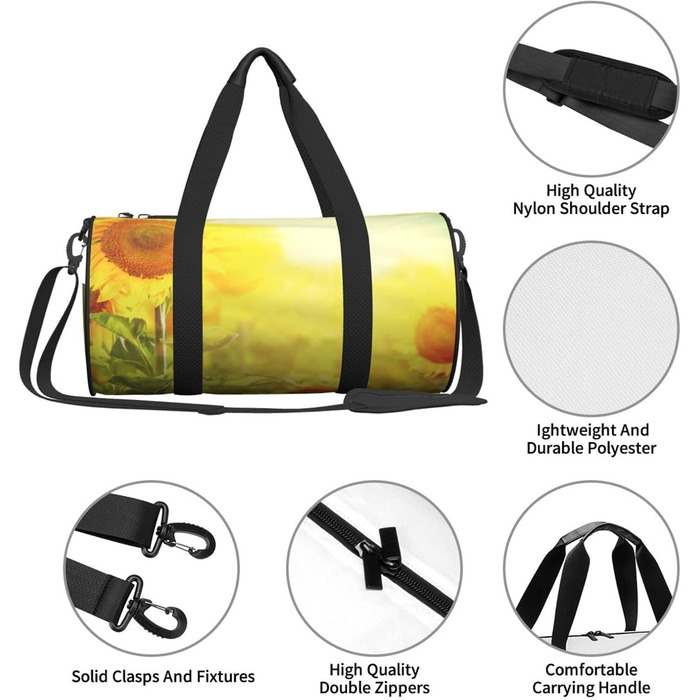 Спортивна сумка для подорожей, сумка-баул з квітковим принтом соняшників, чорна, універсальний розмір
