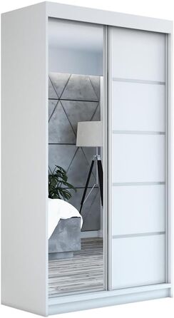 Шафа-купе з розсувними дверима, 2-дверна з дзеркалом, 120 см (білий/білий/білий) Білий/білий/білий 120 x 215