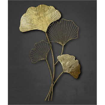 Настінне оздоблення ZEYA металеве гінгко, 46 х 75 см, 3D-декор золото, настінне оздоблення листя гінгко, прикраса вітальні, приваб