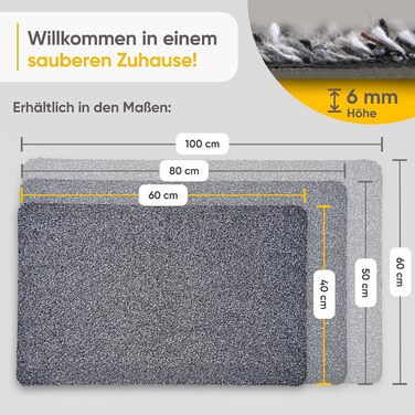 Килимок Entrando 60x100 см - Для приміщень та вулиці - Бавовна - Нековзний, можна прати, міцний - Підходить під двері - Для вхідних дверей або критих входів, патіо, балконів (сірий) Сірий 60 x 100 см (прямокутний)