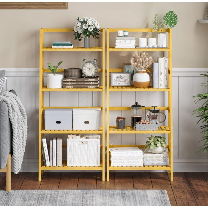 Полиця для ванної кімнати VIAGDO, полиця-драбина з 4 ярусами, книжкова полиця, полиця для взуття, полиця для рослин, полиця для балкону, полиця для квітів, багатофункціональна бамбукова полиця для невеликих приміщень, натуральний бамбук