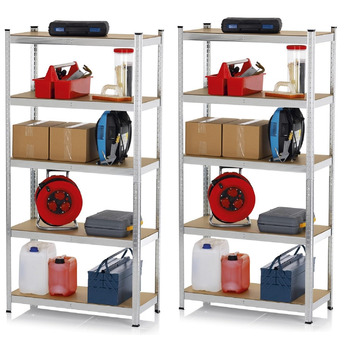 Високий стелаж EASYmaxx, комплект з 2 шт., 180x90x40 см Вантажопідйомність 1750 кг, 175 кг на полицю Стелажі та верстак Підвальні стелажі, стелажі для зберігання з 10 регульованими полицями Підвал, гараж, кімната для хобі, майстерня, високий стелаж, компл