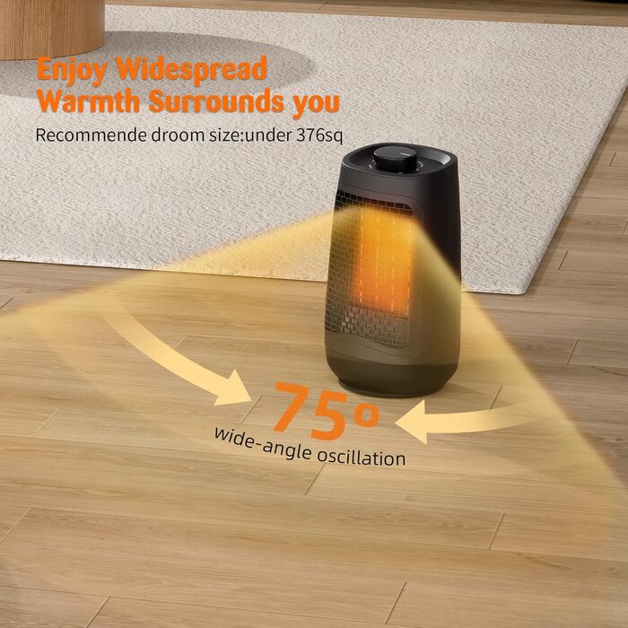 Тепловентилятор GARDTECH, швидконагріваючий обігрівач приміщення потужністю 1500 Вт з функцією повороту, енергозберігаючий радіатор з термостатом для використання в приміщенні, керамічний радіатор із захистом від перегріву та перекидання, дуже великий, жо