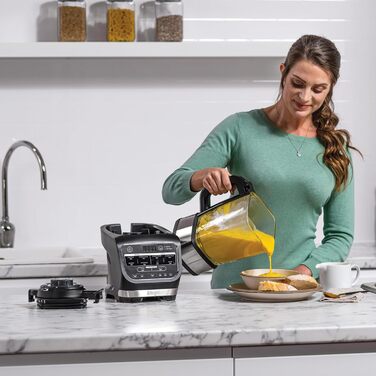 Блендер і супниця Ninja Foodi, 10 програм Auto-iQ, скляний глечик 1,7 л, гарячий і холодний блендер, вбудований нагрівальний елемент, тamp, програма очищення та щітка, 1000 Вт, чорний HB150EU