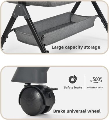 Портативна тумбочка, регульована по висоті, з кошиком для зберігання з москітної сітки, сіро-чорна (хакі)