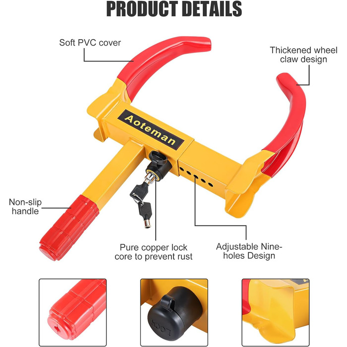 Паркувальний кіготь Trintion Wheel Claw з запобіжним замком і 2 ключами з мідним сердечником Запобіжний замок для автомобілів Караван Причіп Мотоциклетні вантажівки Кіготь шини Протиугінний