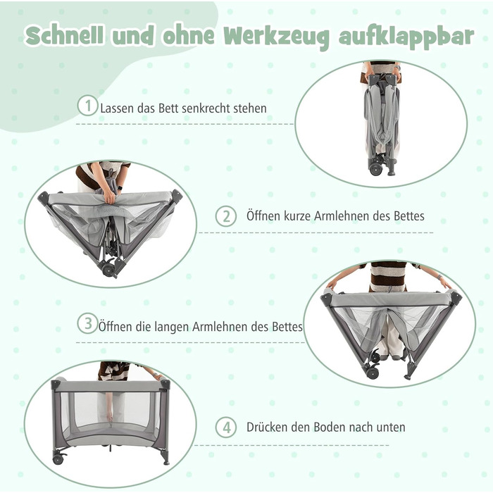 Дорожнє ліжечко 5-в-1 для немовлят з матрацом, 110 x 78 см, Ліжечко Side-by-Side з колискою та пеленальний килимок, Повний комплект дитячого ліжка для новонароджених та дітей до 36 місяців (сірий)