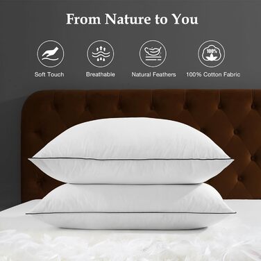 Пухові подушки DWR 40x80 см, комплект з 2 шт. , пір&39яні подушки з 3-камерним наповнювачем - розкішні подушки з гусячого пера та 100 органічна бавовняна тканина, надзвичайно комфортні, м&39які та підтримуючі, подушки 40x80 см, білі 40x80 см (2 шт.)