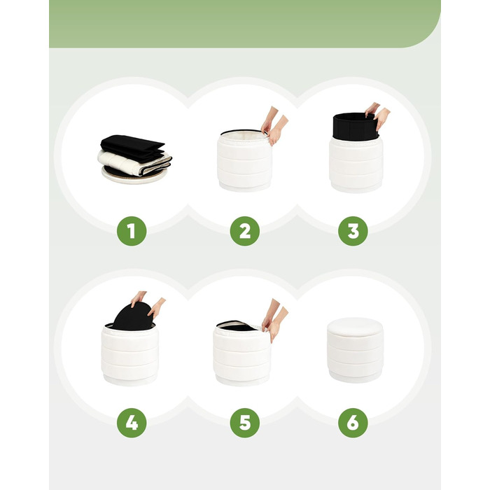 Круглий пуф Bonlife з кришкою, складна підставка для ніг зі столиком, пуф для ніг, підставка для ніг для вітальні, спальні, коридору, білий оксамит, 39x39x37 см 39 см білий