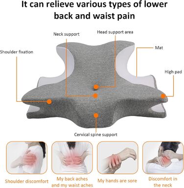 Подушка з піни з ефектом пам&39яті, дорожня подушка з підтримкою шиї, ергономічна подушка зі знімним чохлом, подушка для сну на боці, спині та животі, сіра