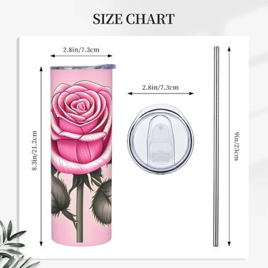 Кухоль з прямою трубочкою, красиві рожеві троянди, принт, дорожній кухоль, підходить для кемпінгу, офісу та дому, 590 мл