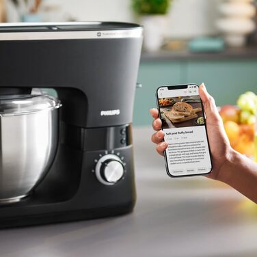 Кухонний комбайн Philips серії 7000 - 5,5 літрів, 1000 Вт, 8 швидкостей, технологія ProKimad, рецепти, світлодіодний розумний таймер, гачок для тіста, вінчик і вінчик (HR7962/01)