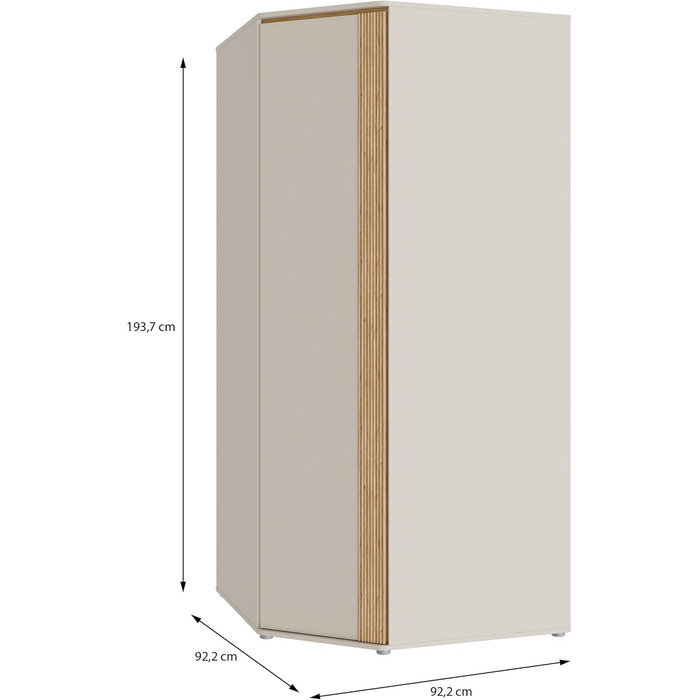 Кутова шафа Forte WEXLIN 90 95, сучасна шафа з дверцятами, дитяча та підліткова кімната, декор під дуб кашемірбежевиймаувелла, 92,2 см завширшки x 193,7 см заввишки x 92,2 см завглибшки