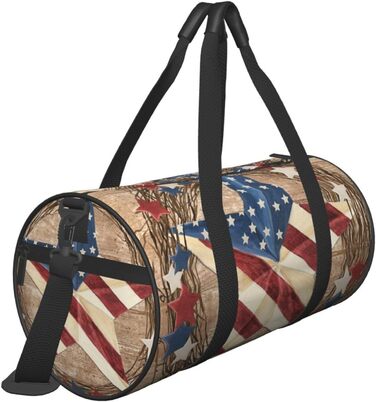 Спортивна сумка для подорожей, дизайн Американський патріотичний принт, Чорний колір, Універсальний розмір