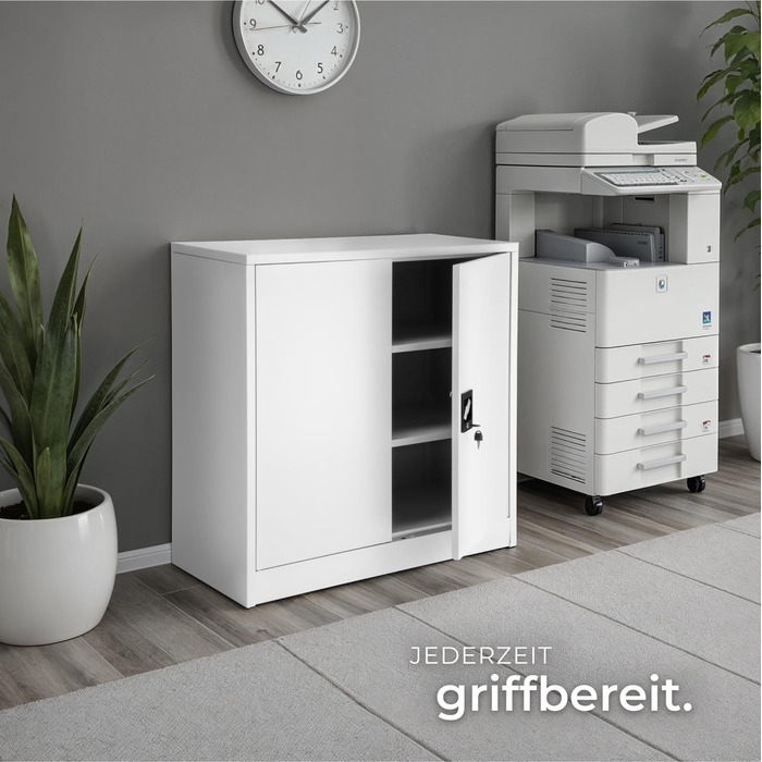 Картотечна шафа, що замикається, металева шафа з циліндричним замком безпеки, офісна шафа, що замикається, багатоцільова сталева шафа, 3 полиці з регульованою висотою, 90 x 40 x 90 см - сірий