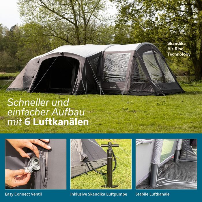 Надувний намет Skandika Timola 6 Air Надувний намет на 6 осіб, з/без технології Sleeper Technology, водяний стовп 4000 мм, висота стояння 220 см, тент, надувний намет Сімейний намет, для активного відпочинку на природі, кемпінгу на 6 осіб - Sleeper XL Plu