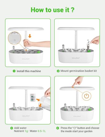 Гідропонна система вирощування GOLUMUP Розумний сад із автоматичним таймером, світлодіодною лампою для рослин 26 Вт і 12 стручками внутрішнього травяного саду, що регулюється по висоті до 50 см
