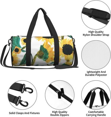 Спортивна сумка, дорожня сумка, соняшник, акварельний принт, чорний колір, універсальний розмір