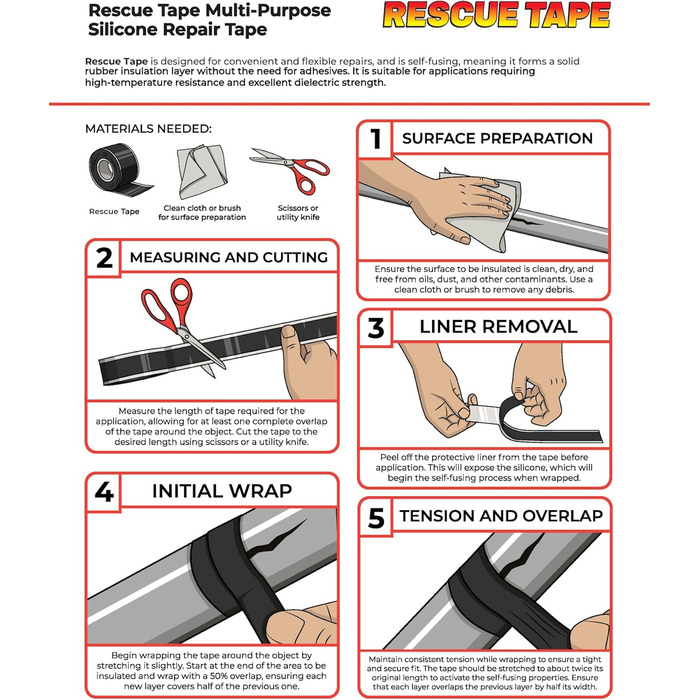 Рятувальна стрічка RP2562 Schwarz 20 Mil 12ft силіконова рятувальна стрічка