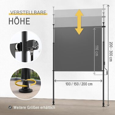 Тент Sol Royal Clamp, вертикальний тент для зовнішнього використання 200x310 см, захист від сонця та конфіденційності, балконний тент, свердління не потрібне вітрозахисний для саду або патіо, ручний, антрацит, водонепроникний, KM5 200 см антрацит
