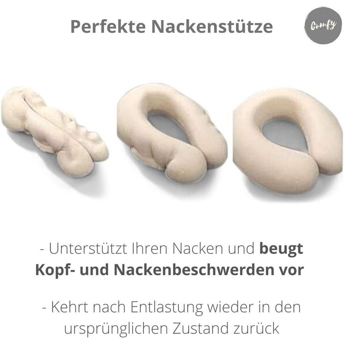 Подушка для шиї із застібкою-кнопкою Підтримка шиї Ролик для шиї Дорожна подушка Наповнювач з піни з ефектом пам&39яті Можна прати - Знімний чохол Сірий