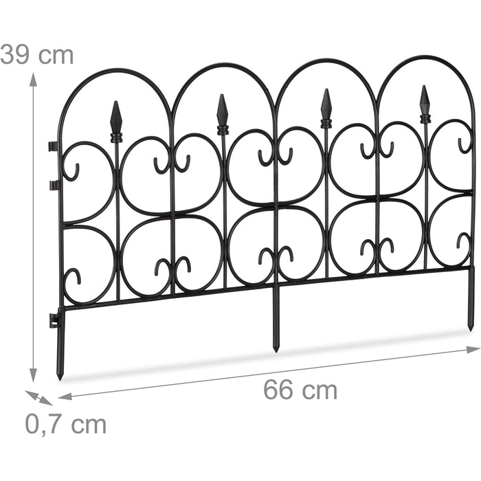 Огорожа для ліжка Relaxdays з атмосферостійкого пластику, висотою 30 см, красива декоративна огорожа, з ґрунтовими шипами, набір з 6 предметів, 4 м, чорний