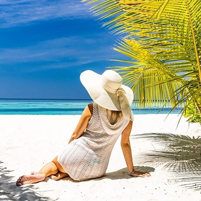 Жіночий широкополий солом&39яний капелюх, складний захисний пляжний капелюх, елегантний літній капелюх, сонцезахисні капелюхи UPF 50, один розмір, білий, Великобританія