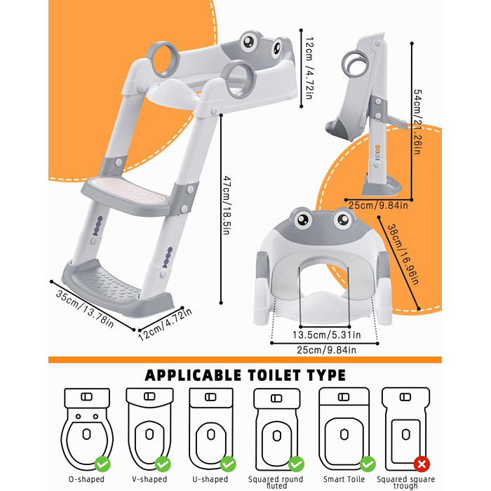 Дитяче сидіння для унітазу зі сходами, дитяче сидіння для унітазу для хлопчиків і дівчаток, регулюється по висоті і складається, д