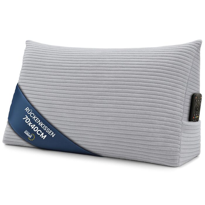 Клиноподібна подушка, подушка для спини, вельветова подушка, ширина 70 см - подушка для читання для ліжка, дивана та кушетки, велика подушка для дивана, настінна подушка, подушка для дивана, подушка для читання, опорна подушка для спинки, світло-сіра, шир