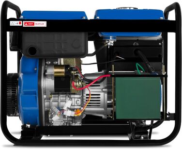 Дизельний аварійний генератор EBERTH потужністю 5000 Вт, генератор з дизельним двигуном потужністю 10 к.с., 4-тактний, електричний запуск, 3-фазний, 400 В, 230 В, 12 В, автоматичний регулятор напруги (AVR), захист від низького рівня оливи, 3-фазний (400 В