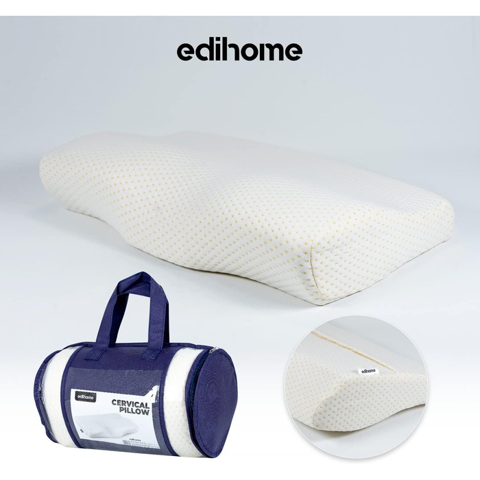 Подушка для шиї Edihome, подушка для зняття болю в шиї, 50 x 30 x 10 см, подушка для шиї з піни з ефектом пам&39яті, ортопедична подушка, ергономічна, з подвійним бавовняним чохлом, гіпоалергенна