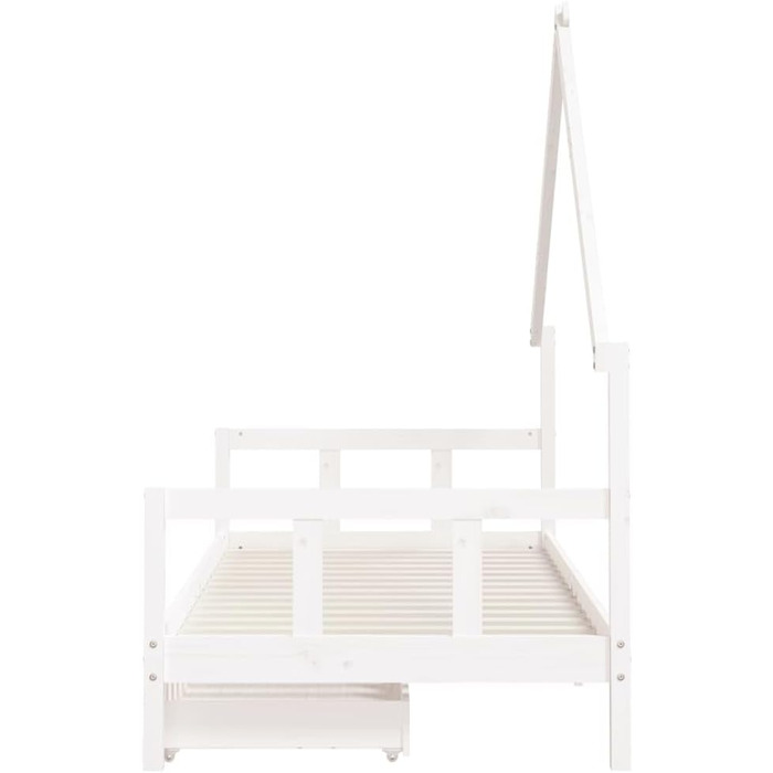 Дитяче ліжко з шухлядами білого кольору, 90x200 см, виготовлене з масиву сосни, з рейковою основою та дизайном у формі будиночка для зберігання та ігор, 205,5 x 95,5 x 163,5 см, біле